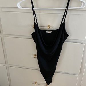 Cowl neck thong body suit